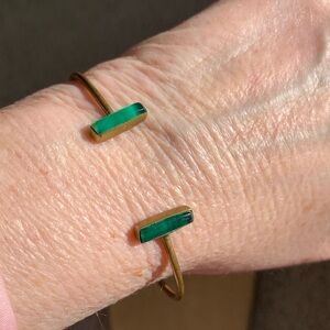 Brass & Tourmaline Minimalist Cuff Bracelet - Modern Boho Style